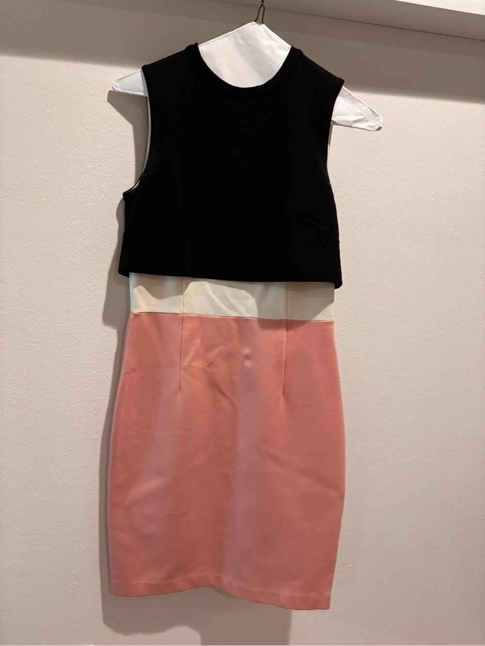 French Connection Colorblock dress in Black, Cream & Pink